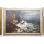 Oil on Canvas titled to verso ' Rough Coast, Bridlington, Yorkshire ', indistinctly signed lower
