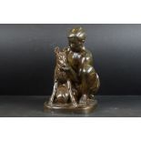 Just Andersen (Danish 1884 - 1943) Bronze Sculpture of a Kneeling Boy with a Deer, signed to back of