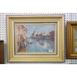 Studio framed oil on board, an extensive view of a Venetian waterway