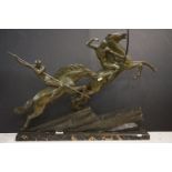Armand Lemo, Art Deco Bronze Group of an Archer and Spearman on Horseback stood on a Marble Base