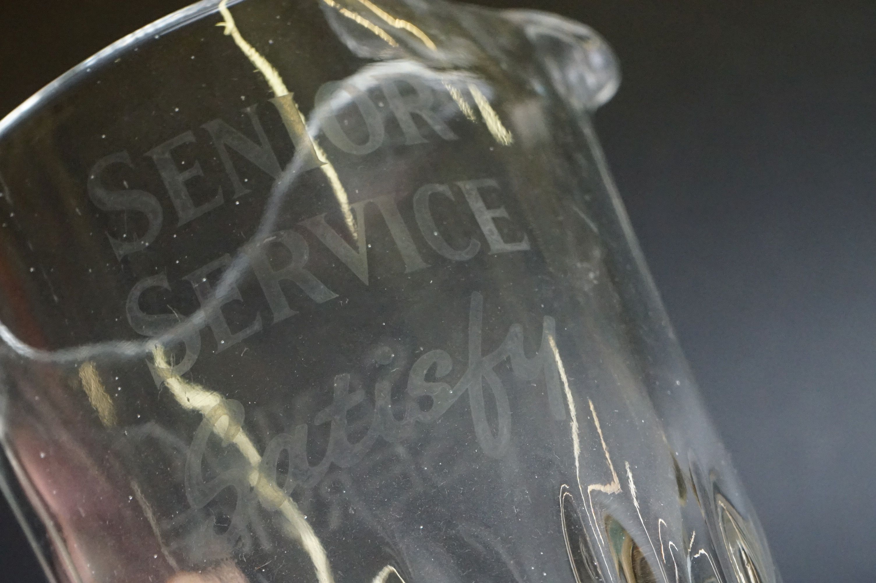 Early to Mid 20th century Advertising Glass Water Jug ' Senior Service Satisfy ', 18cm high - Image 6 of 8