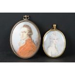Miniature Oval Portrait of an 18th century Gentleman signed R Moore, 8cm high together with