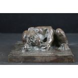 Bronze Sculpture of a Sleeping Monkey signed Jeau-Rege, 14cm long
