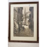 G Molina pen & wash, a view of a busy Italian city with figures, signed