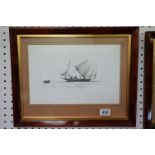 Martyn R Mackrill (b. 1962) a framed monochrome marine print, sailboat at full sail
