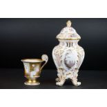 18th Century Hochst porcelain urn and cover, the pierced cover with bud finial, decorated with