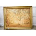 In the manner of David Cox, a 19th century watercolour of a woodland landscape with figures,