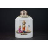 German porcelain tea caddy, 18th or 19th century, of octagonal form with chinoiserie decoration,