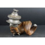 19th century Scottish Ram's Horn Table Snuff Mull with Pewter Mounts, 23cm long
