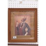 Oak framed oil painting study, a caricature of a dandy Great Dane hound