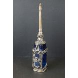 Chanel blue glass scent bottle later mounted in Moorish taste with a metal funnel, height approx.