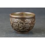Oriental bronze cup / bowl, decorated with dragon and stylised bird, approx. 4.5cm tall