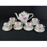 Art Deco Paragon part Coffee Set hand painted in the Hydrangea pattern comprising Coffee Pot and Sic