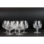 Set of six Waterford Crystal ' Lismore ' cut glass brandy glasses, approx 13cm high