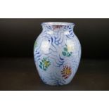 " Alfama " for Tiffany & Co 1994 baluster vase, with floral and wispy blue decoration on light