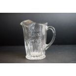 Early to Mid 20th century Advertising Glass Water Jug ' Senior Service Satisfy ', 18cm high
