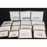 D J Lundie (20th century) Sixteen Watercolours of Steamer Boats / Ships, all with names of boats and