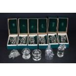 Six Boxed ' The Crystal Forge ' Glass Perfume Bottles by Ray Gannon each with a glass mouse