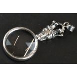 Silver magnifying / eye glass with skull shaped handle, Birmingham hallmarked, approx 5cm long