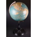 Greaves & Thomas 12" Present Day Globe, scale 1:41, on turned stained wooden stand, 56cm high