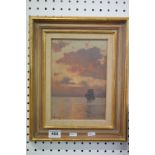 Edoardo De Martino (Italian 1838-1912) Oil Painting on Board of a Sailing Ship at Sunset titled to