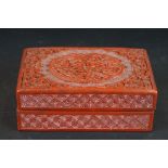 Chinese Carved Cinnabar Lacquered Rectangular Box and Lid, 14.5cm long