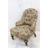 Victorian Button Back Nursing Chair with turned front legs and castors, 57cm wide x 82cm high