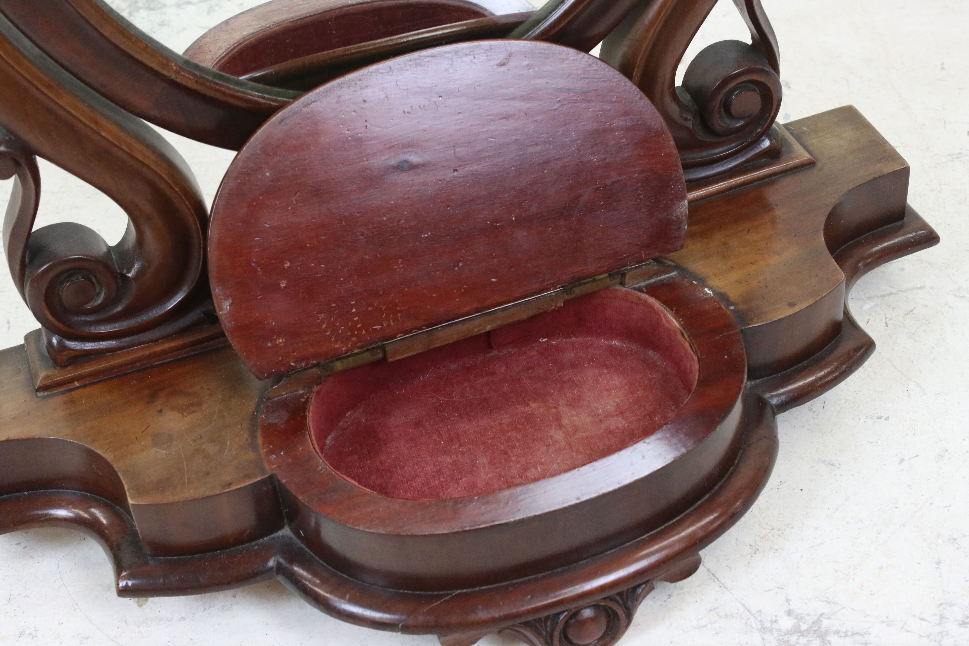 Victorian Mahogany Oval Swing Dressing Mirror held on a scrolling carved support and a shaped base - Image 3 of 3