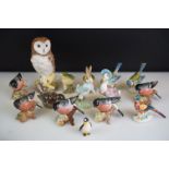 Collection of 13 porcelain bird figures to include six Beswick no. 1042 Bullfinches, two Beswick