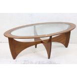 G-Plan ' Astro ' Teak and Glass Oval Coffee Table, 122cm long x 66cm wide x 42cm high