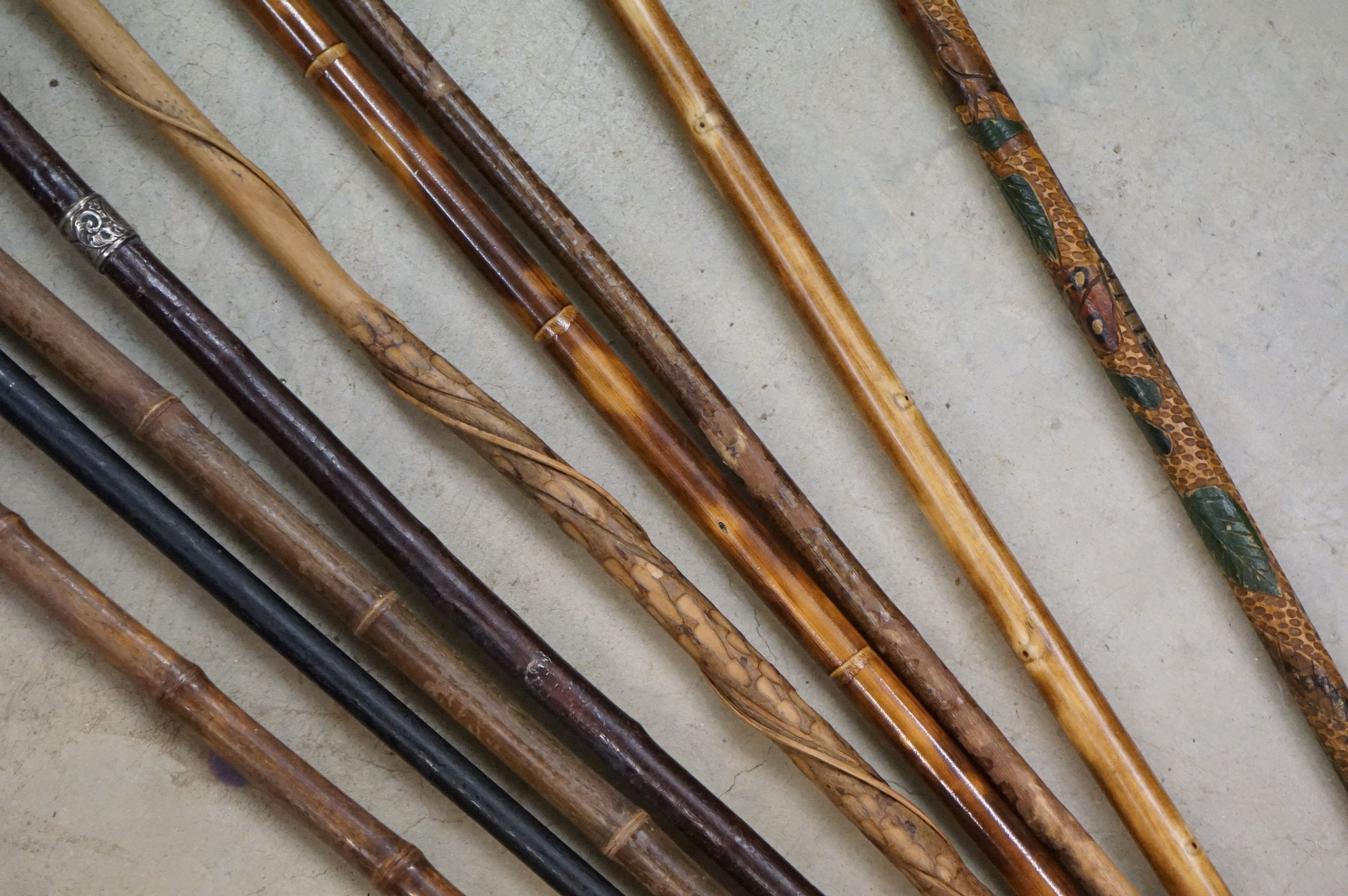 A collection of approx nine walking sticks to include a silver collard example. - Image 4 of 5
