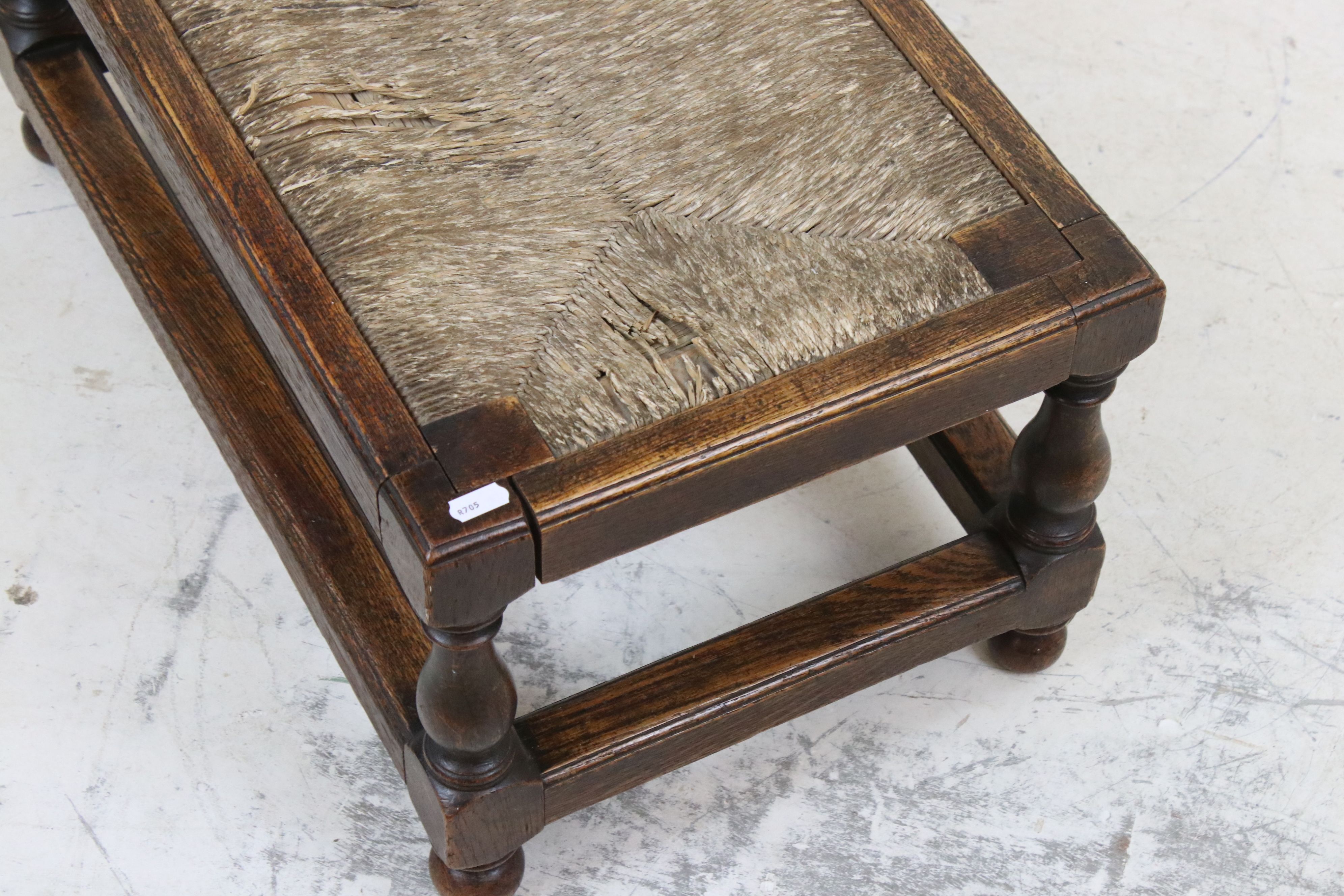 Early 20th century Oak Footstool in the 17th century manner with rush top, 60cm long x 29cm high - Image 3 of 3