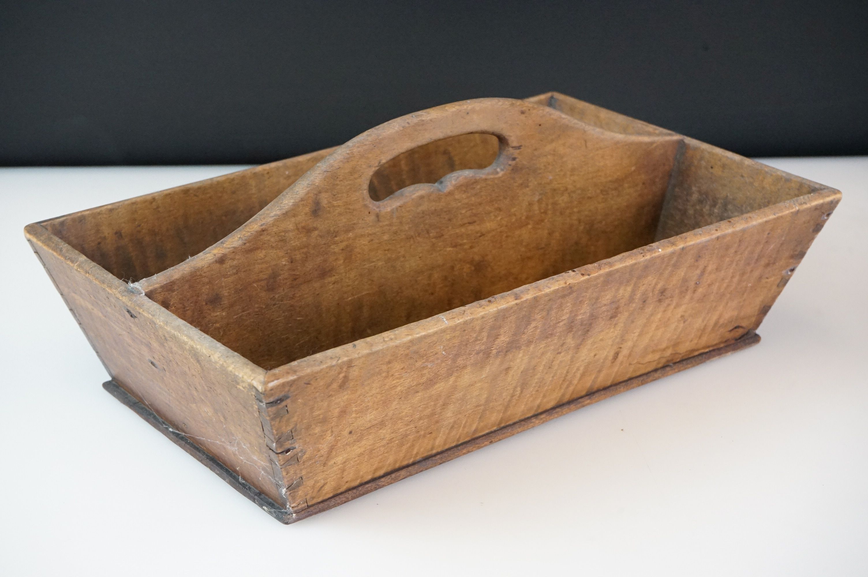 19th Century wooden two-section cutlery tray of rectangular form, with dovetail joints, approx