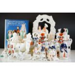 Collection of Staffordshire porcelain figures, mainly flatbacks, to include figures on horseback