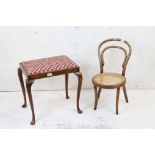 Child's Bentwood Chair with bergere seat together with 1920's Queen Anne Dressing Stool, 52cm wide x