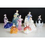 Nine porcelain lady figures to include five Royal Doulton examples (Adrienne no. 911647, Amanda HN