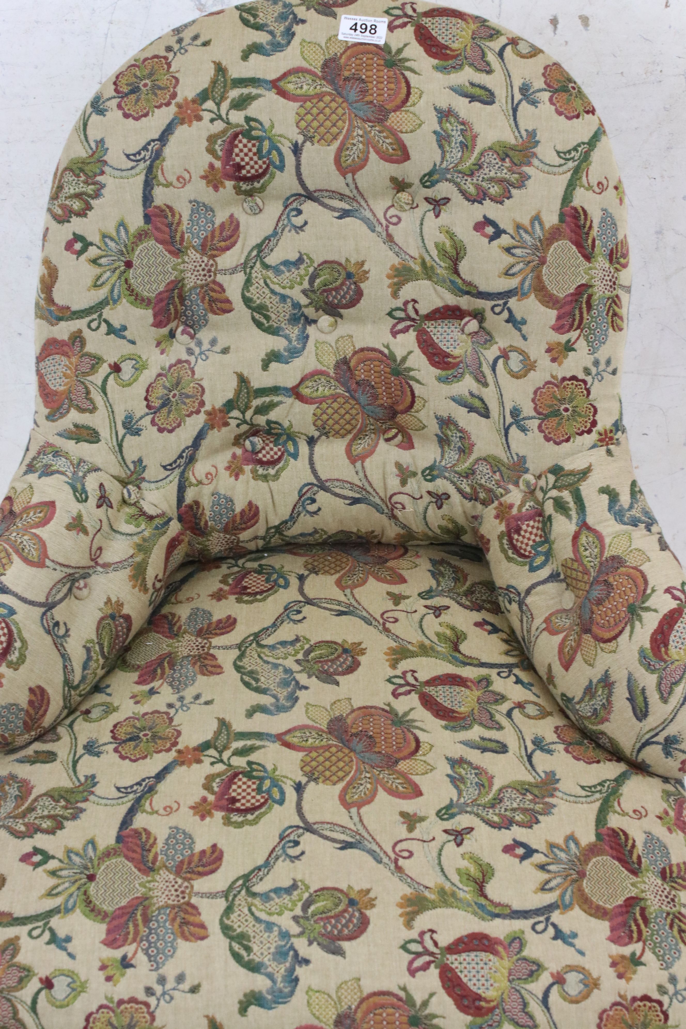 Victorian Button Back Nursing Chair with turned front legs and castors, 57cm wide x 82cm high - Image 4 of 4