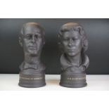 Two Wedgwood black basalt busts depicting H. M. Queen Elizabeth II and H. R. H. The Duke of