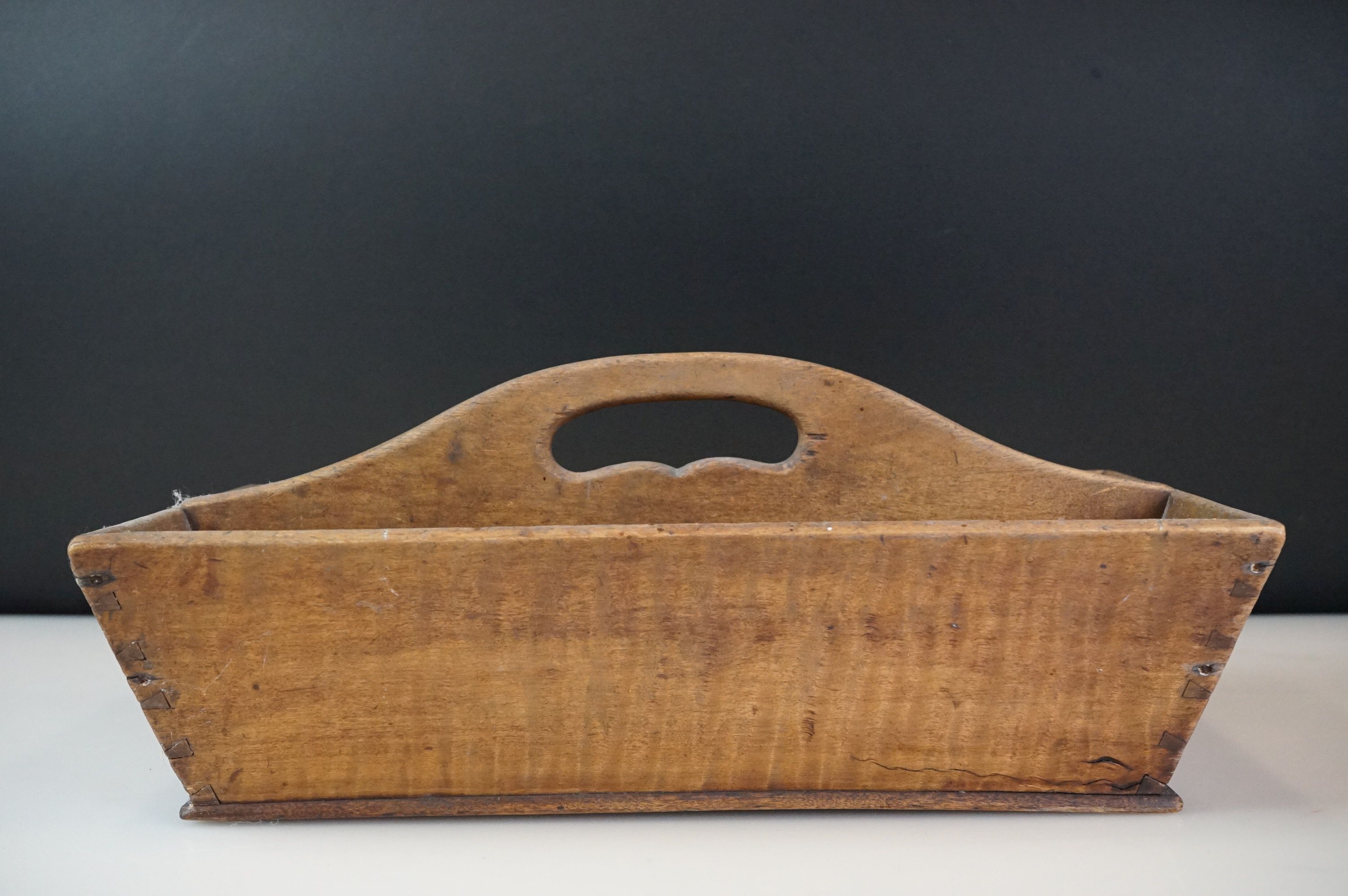 19th Century wooden two-section cutlery tray of rectangular form, with dovetail joints, approx - Image 3 of 4