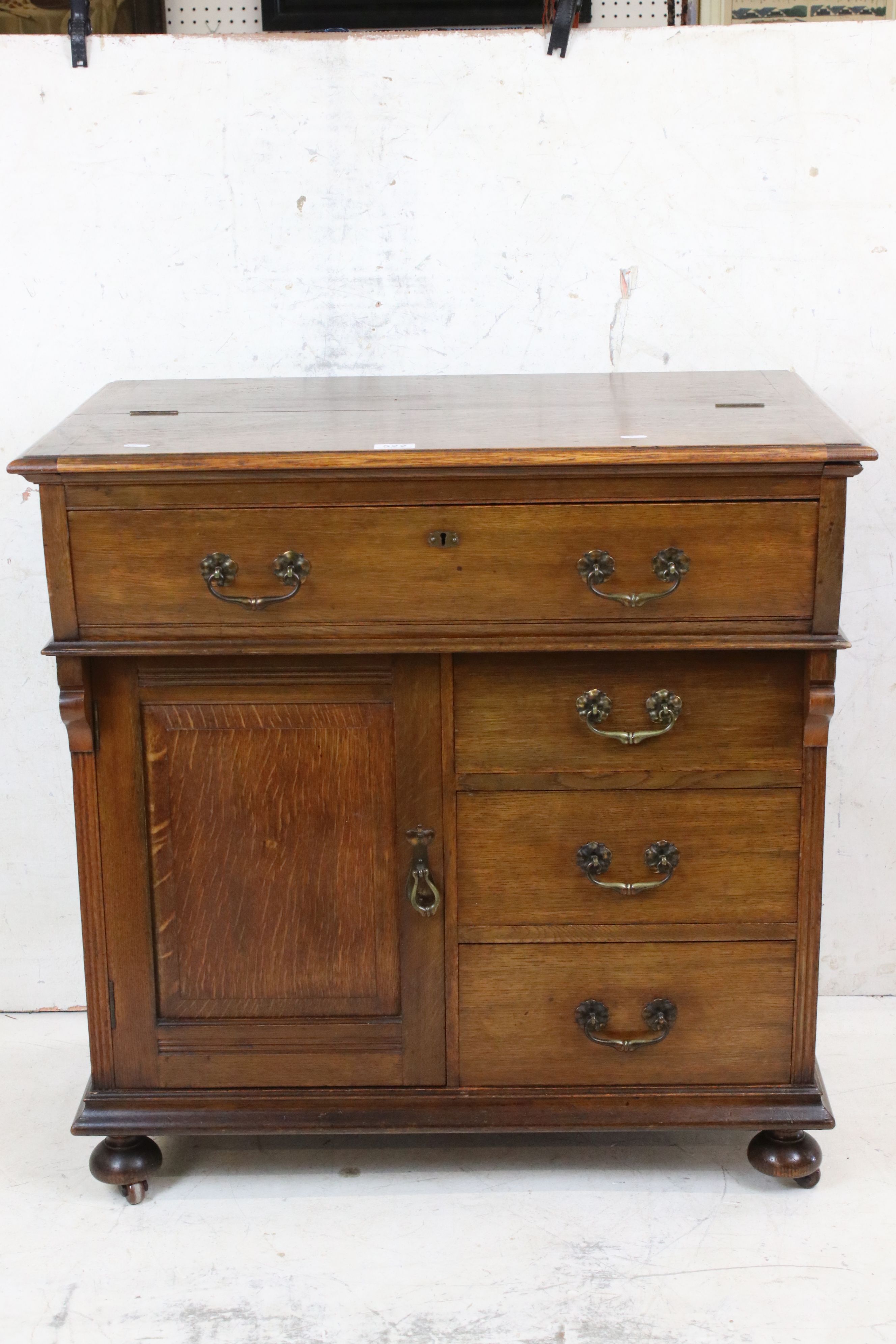 Edwardian Oak Compactum Writing Desk by Simpson & Sons Ltd of Halifax & Blackburn, with fold back - Image 9 of 10