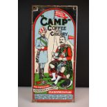 Reproduction " Camp " Coffee with Chicory polychrome enamel advertising sign, approx 36cm high