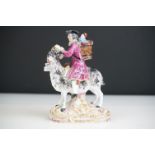 19th Century Dresden porcelain figure of a tailor riding a Billy goat with gilt scrolling decoration