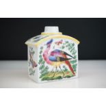 Chelsea ' gold anchor ' type porcelain tea caddy, decorated with exotic birds, approx. 12cm