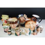 Collection of 11 mainly Royal Doulton character jugs to include The Clown (D 6834), Old Salt (D
