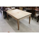 Late 19th century Pine Kitchen Table raised on square tapering legs, 152cm long x 94cm wide x 71cm