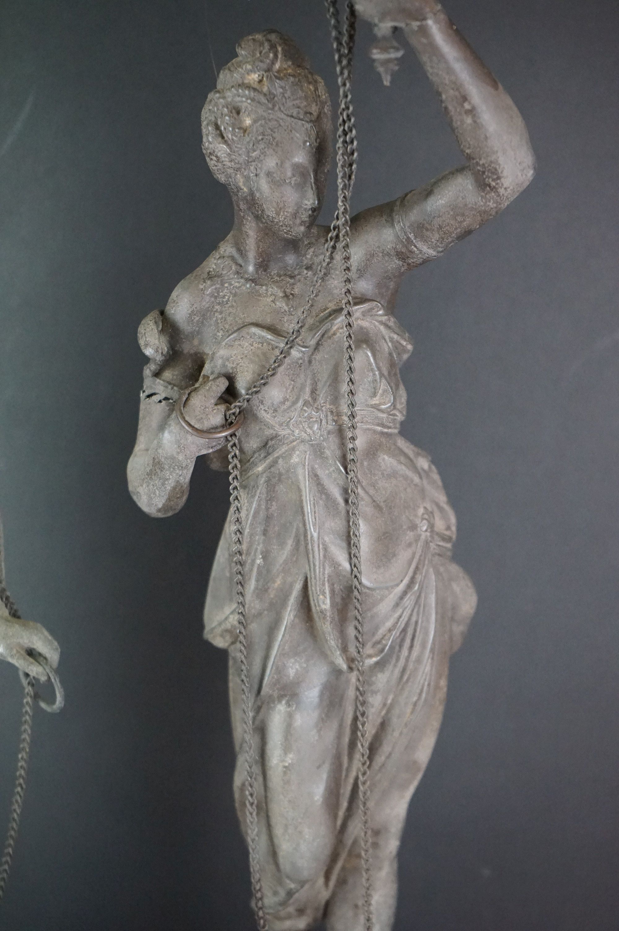 Pair of spelter candlesticks, the stems cast as classical maidens on pedestals, approx 60cm high ( - Image 10 of 15