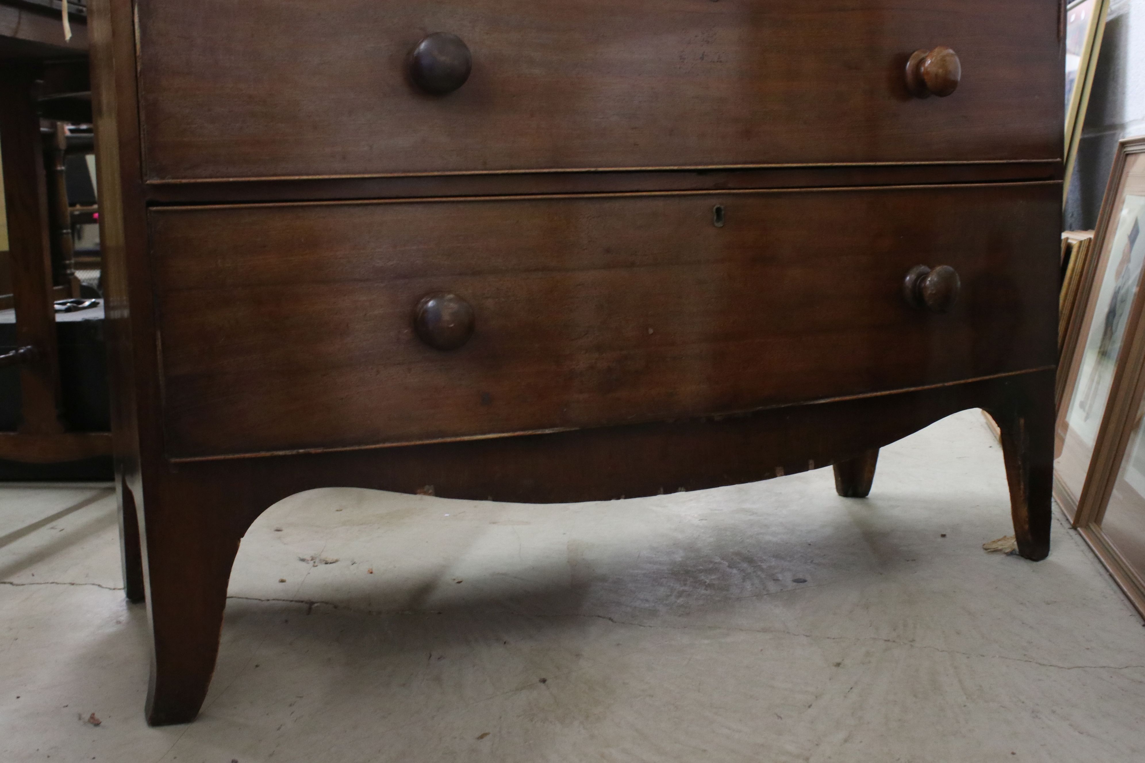 19th century Mahogany Bow Fronted Chest of Two Short over Three Long Drawers raised on swept bracket - Image 5 of 5