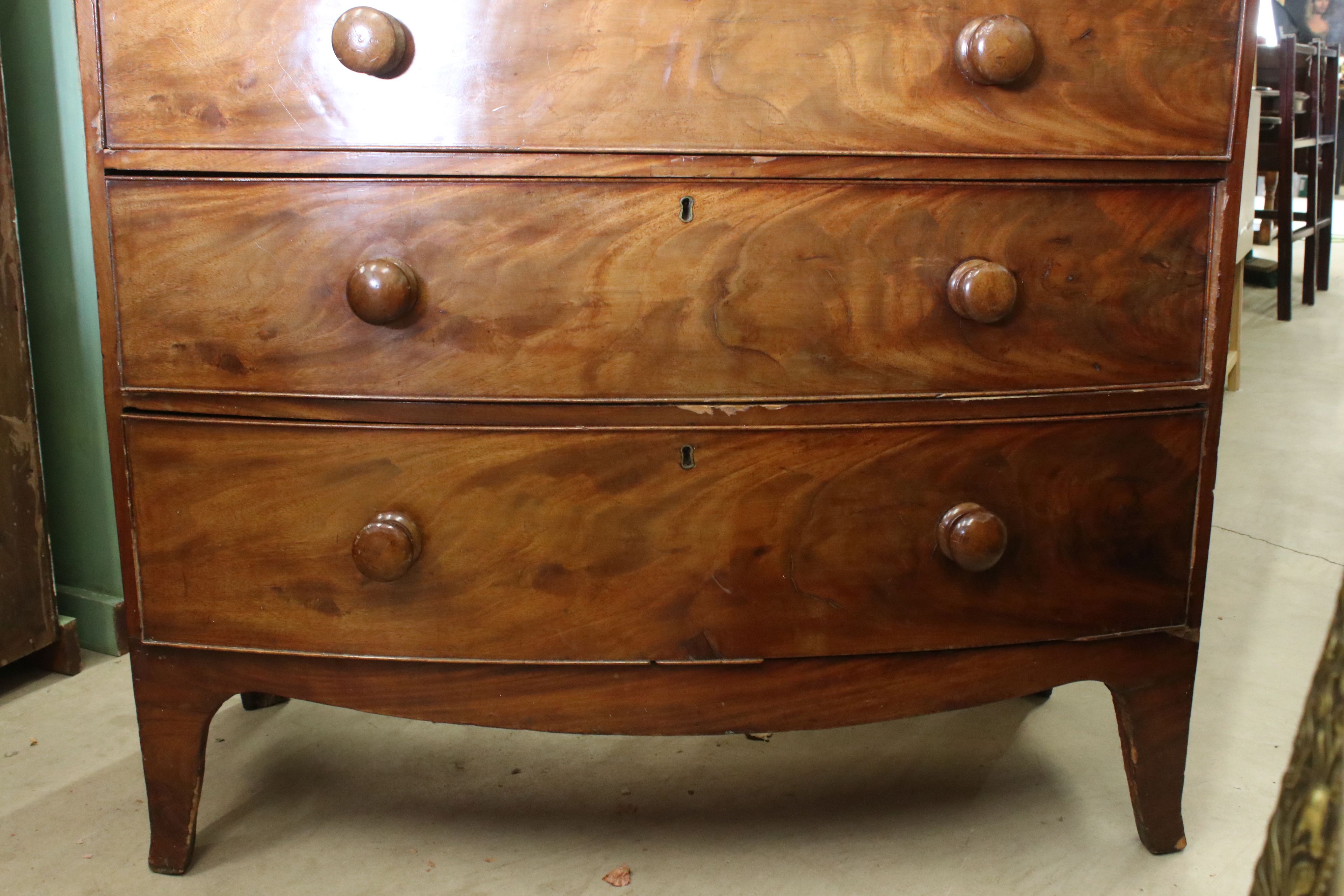 19th century Mahogany Bow Front Chest of Two Short over Three Long Drawers, raised on swept - Image 2 of 7