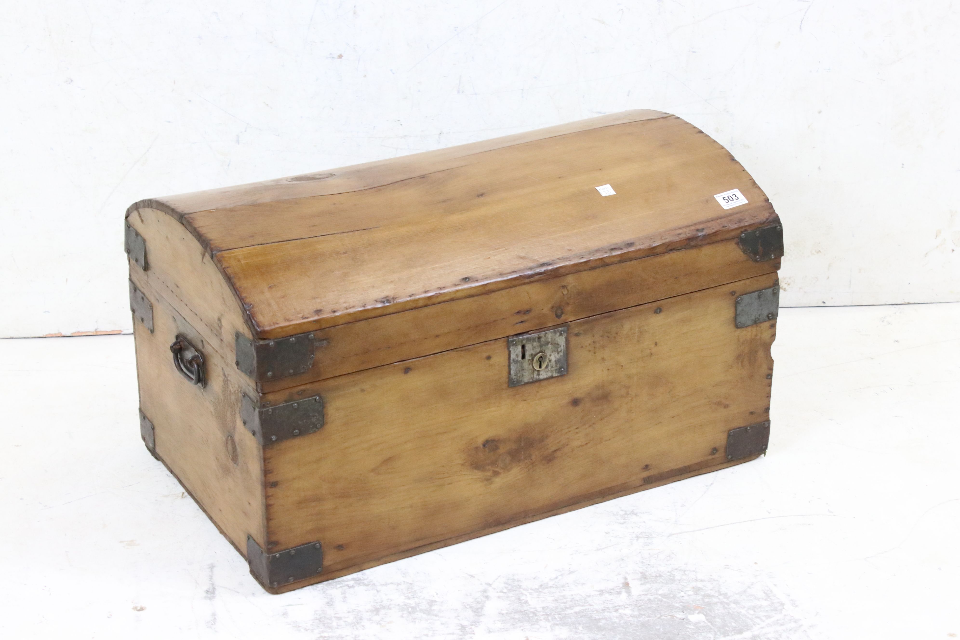 Victorian pine dome topped box, 71cm wide x 41cm high