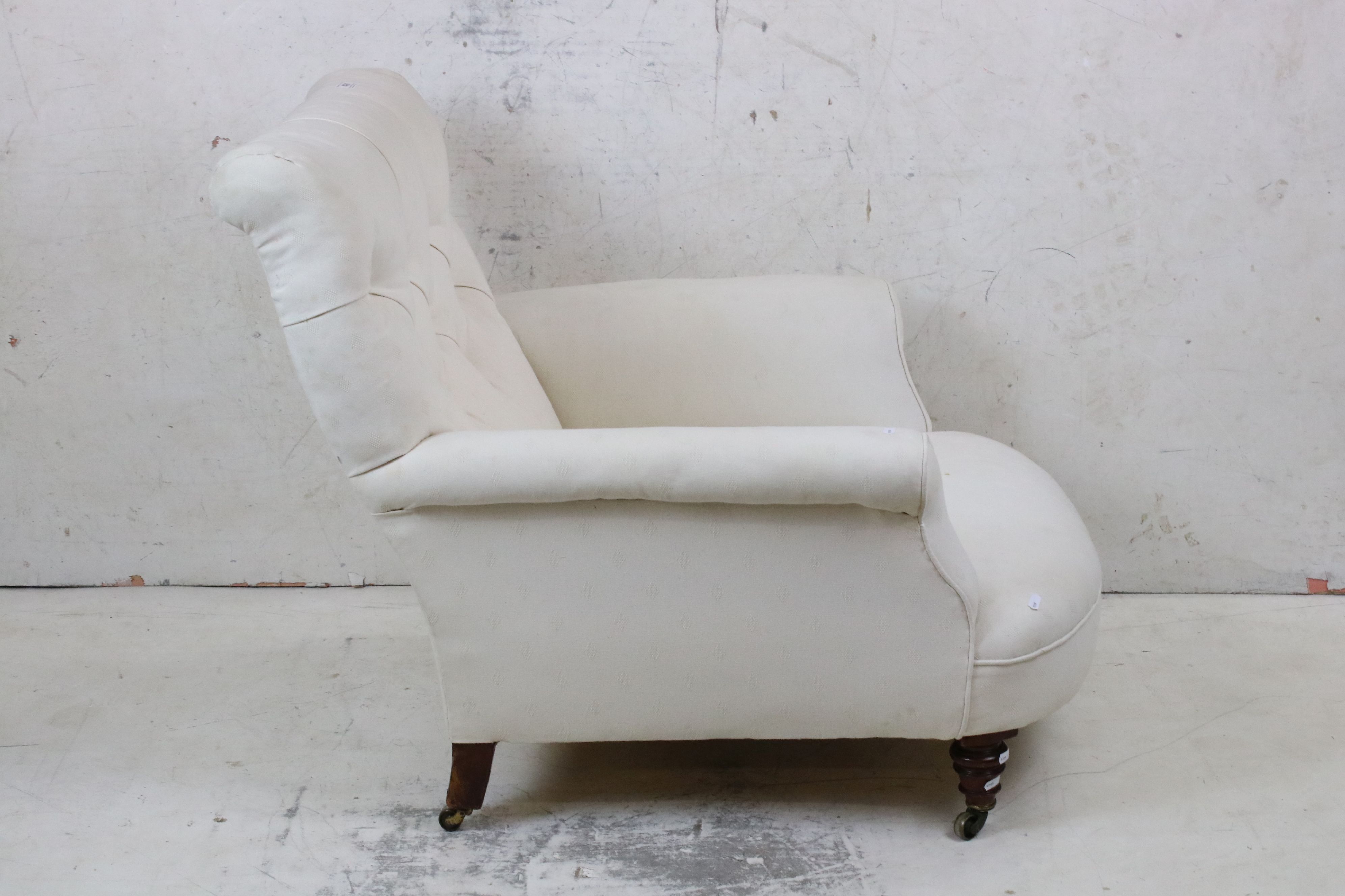 19th century Armchair, in the manner of Howard & Sons, with cream button back upholstery, raised - Image 2 of 4